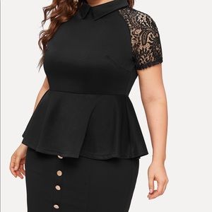 Plus Floral Lace Sleeve Peplum Top